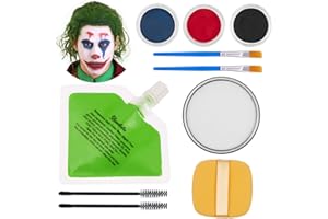 BEAUTISTIN Halloween Joker Clown Makeup Kit - Joker Make Up Kit Includes White Red Black Blue Oil Based Face Body Paint and 20g Green Temporary Hair Color Wax, Powder Puff and 2 Blue Brushes, for Joker Cosplay