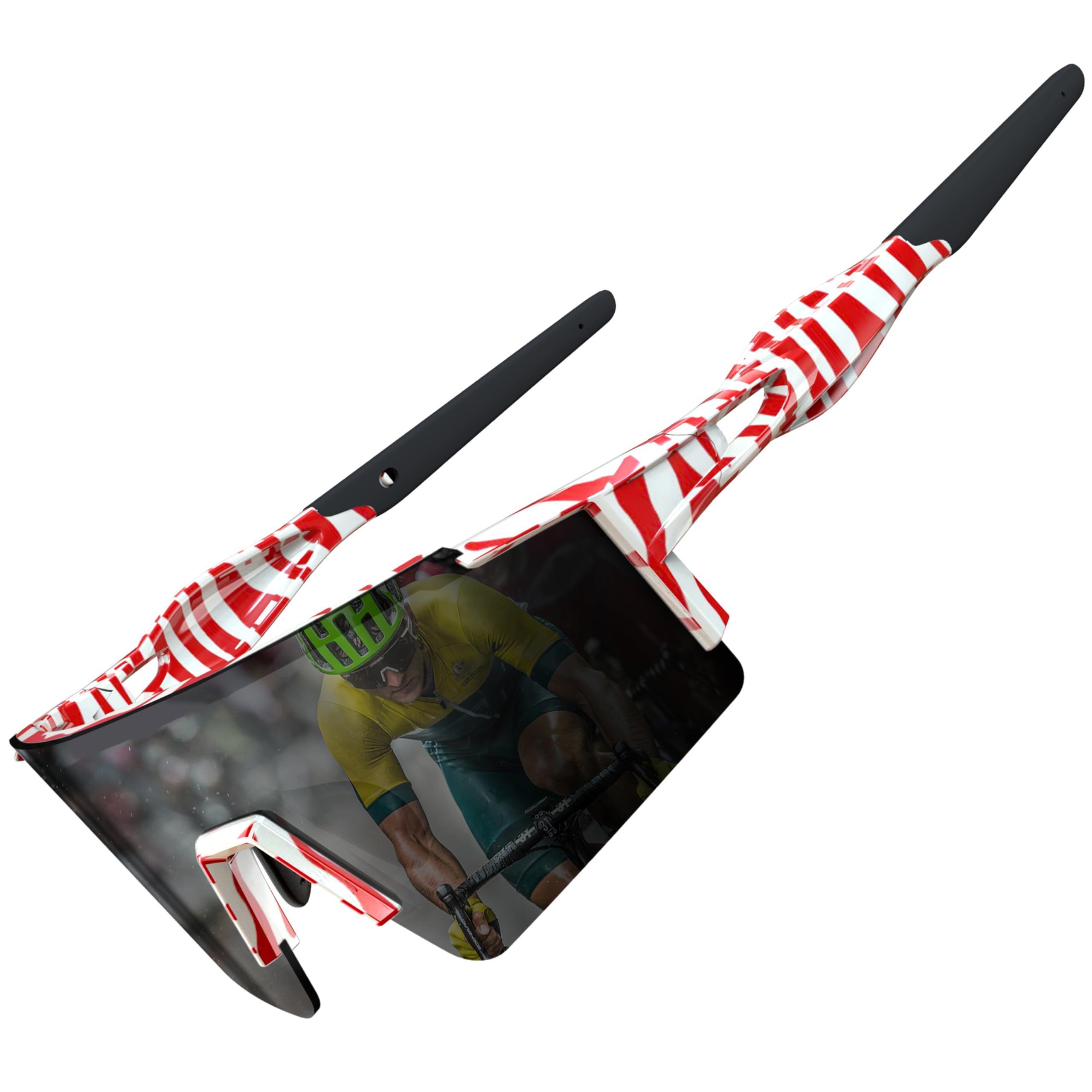 ATTCL Mens sunglasses, Polarized Cycling Glasses For Women and Men, Sports UV Protection Bike Goggles Big Frame Red+zebra+black 550 UV400 CAT 3 CE