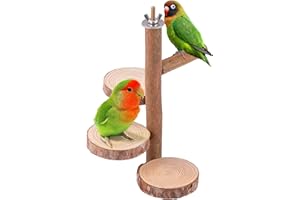 Filhome Natural Wood Bird Perch Stand Platform, Hanging Round Wooden Rotating Platform Pet Parrot Bird Cage Perches for Parakeet Parrots Cockatiel Hamster Gerbil Chinchillas(Round Platform)