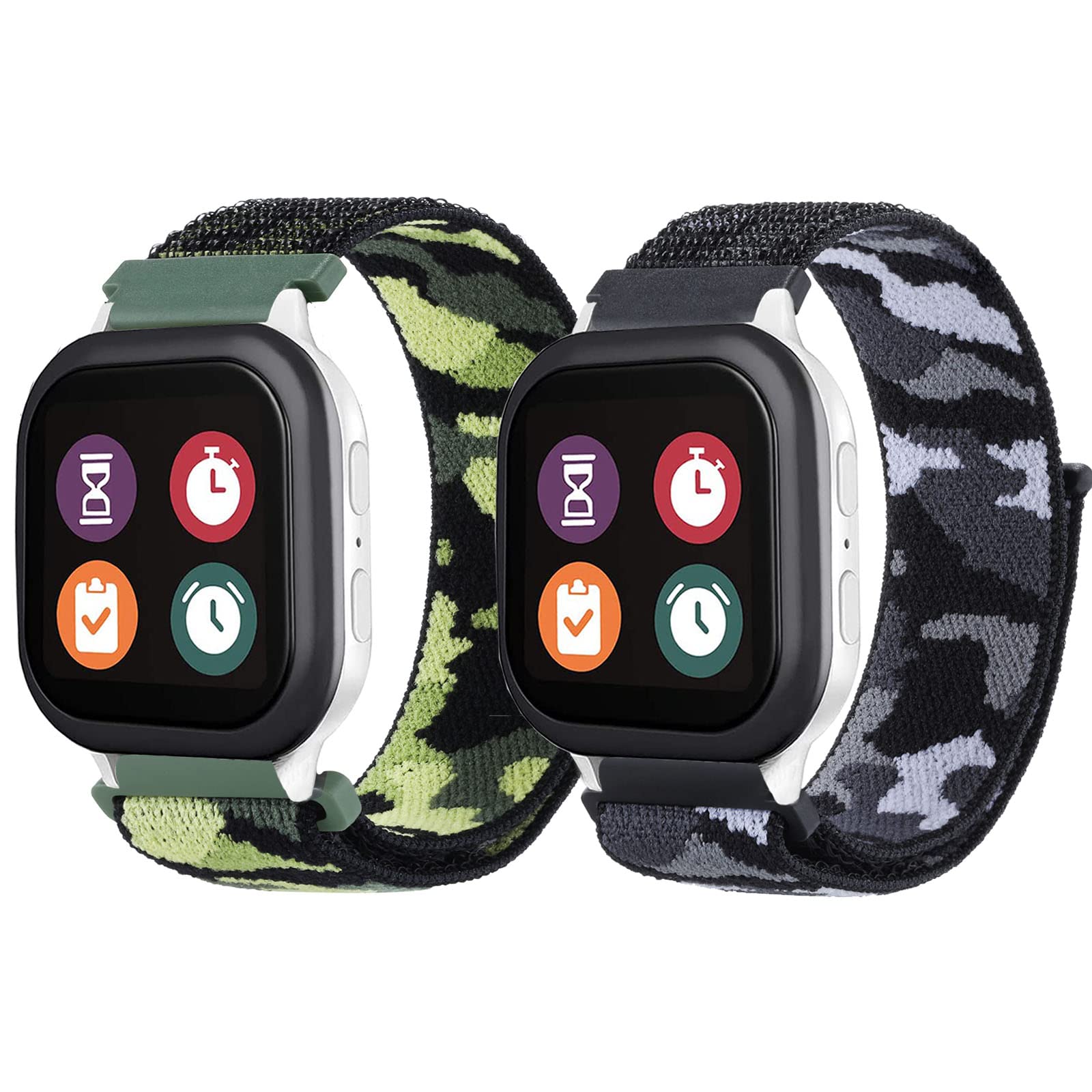 BXKM 2 Pack Camo Nylon Band Compatible with Gizmo Watch 3 Adventure 3 2 1/Gabb Watch 3e 3 2 1/SyncUP Watch Band, 20mm Breathable Soft Hook & Loop Watch Band Replacement Small Size