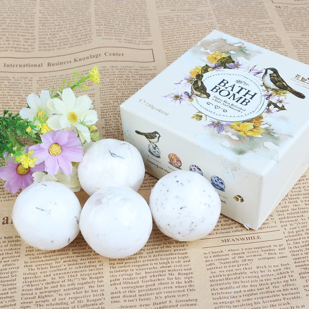 Xiujanet 4 Handmade Bath Bombs Gift Set,Birthday Gift- Floral Fragrances All Natural with Sea Salt and Essential Oils,Soften & Restore Skin -For Relaxing & Luxurious Baths