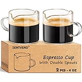 4 Oz Espresso Cups Set of 2 Double Spout with Handle Coffee Bar Accessories | Food-grade clear durable glass, Easy to clean, Smooth pouring, Ideal for coffee, desserts and salad dressing