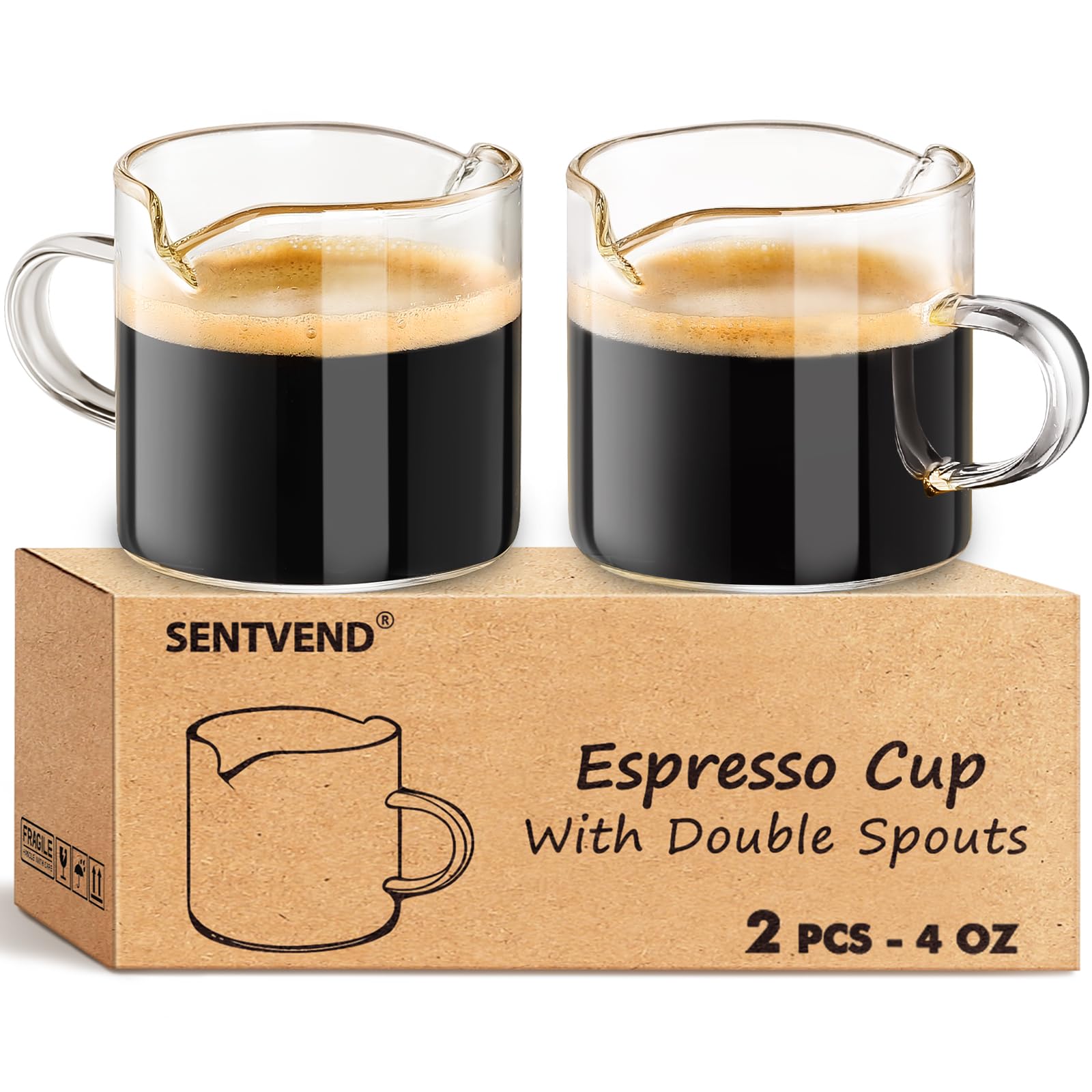 Photo 1 of Espresso Cups Set of 2, 4 Oz Espresso Shot Glass with Handle Double Spout Cups Clear Glass Milk Cup Coffee Accessories Great for Making Coffee Desserts Salad Dressing