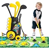 VROGTIK Toddler Golf Set with Cart, 4 Upgraded Handle Clubs, 47.2" Putting Mat, 8 Balls, Training Accessories for 3 4 5+ Years Old Boys Girls
