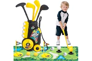 VROGTIK Toddler Golf Set with Cart, 4 Upgraded Handle Clubs, 47.2" Putting Mat, 8 Balls, Training Accessories for 3 4 5+ Years Old Boys Girls