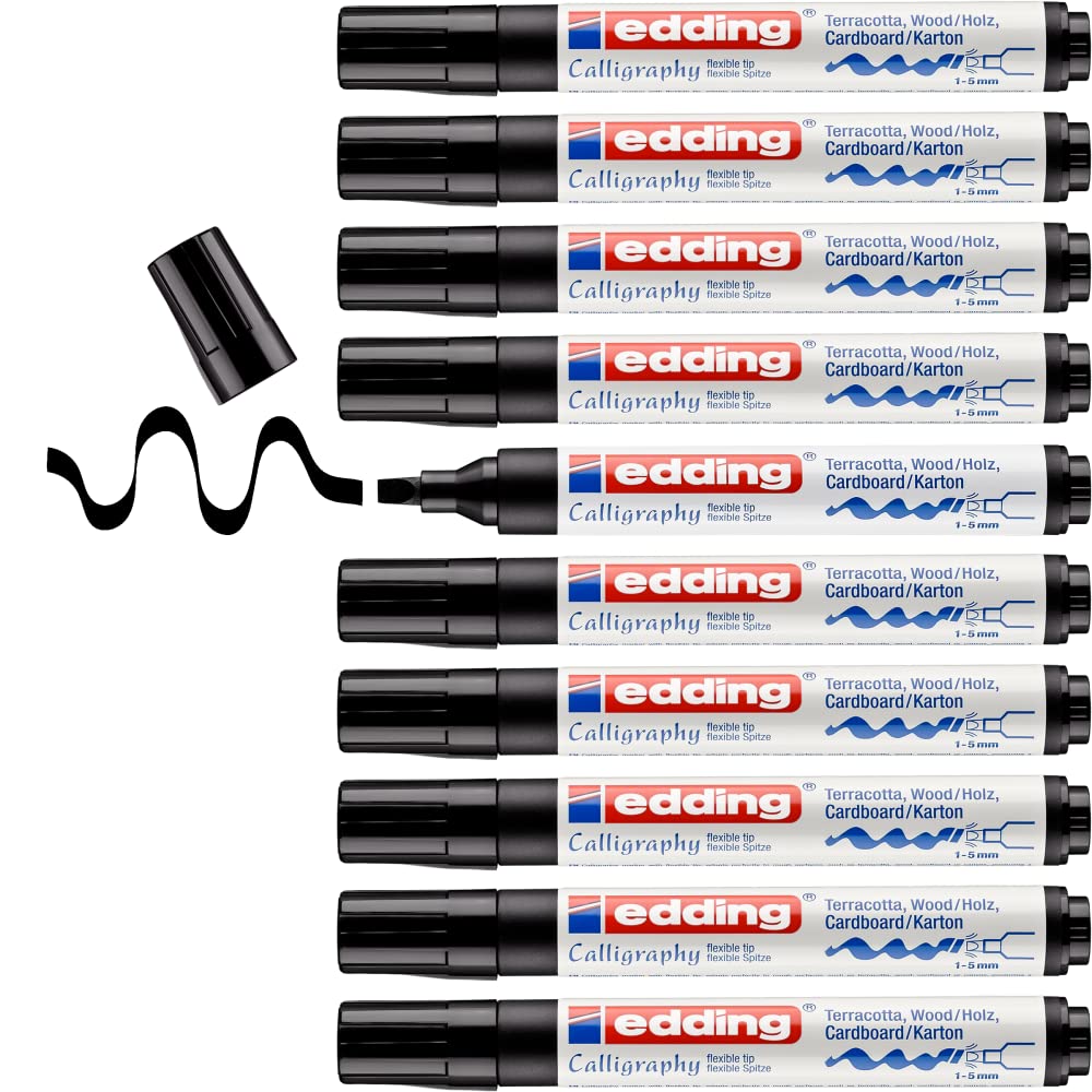 Edding e-1455 Permanent Marker Pens with Calligraphy Tips 1 - 5 mm Pack of 10 Black