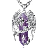 INFUSEU Unique Dragon Necklaces with Healing Crystal Stone for Men Women, Personalized Spiritual Gifts, 24 Inch Chain