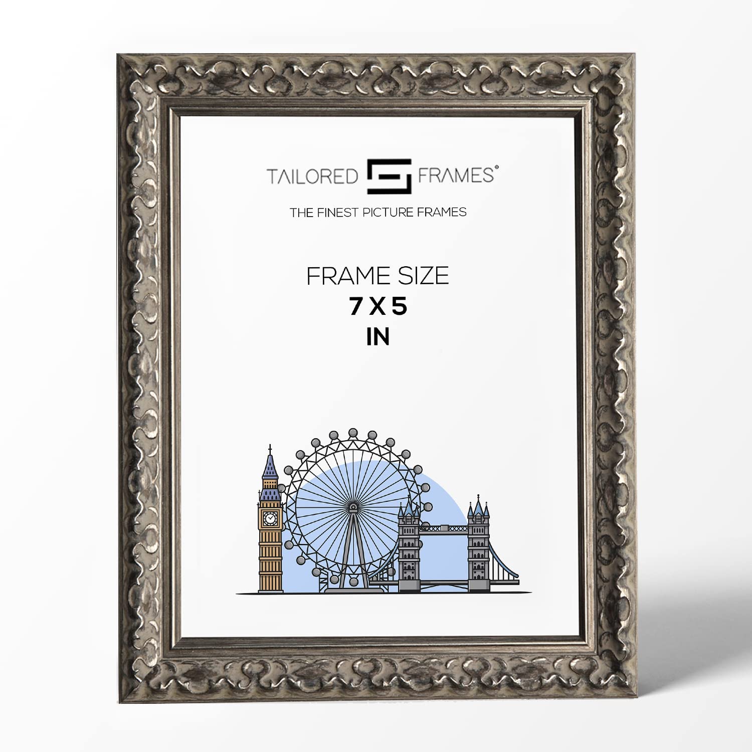 Tailored Frames Vienna Silver 7" x 5" | Rustic Style Vintage Single Picture Frame | Table Top & Wall Hanging Type | Photo Frame Without Mount