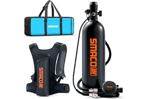 SMACO S700 Mini Scuba Tank 1.9L Portable Scuba Diving Tank Reusable Pony Bottle up to 30 Minutes Dive Time Backup Snorkel Air Tank Kit Diving Oxygen Cylinder for Underwater Exploration Rescue
