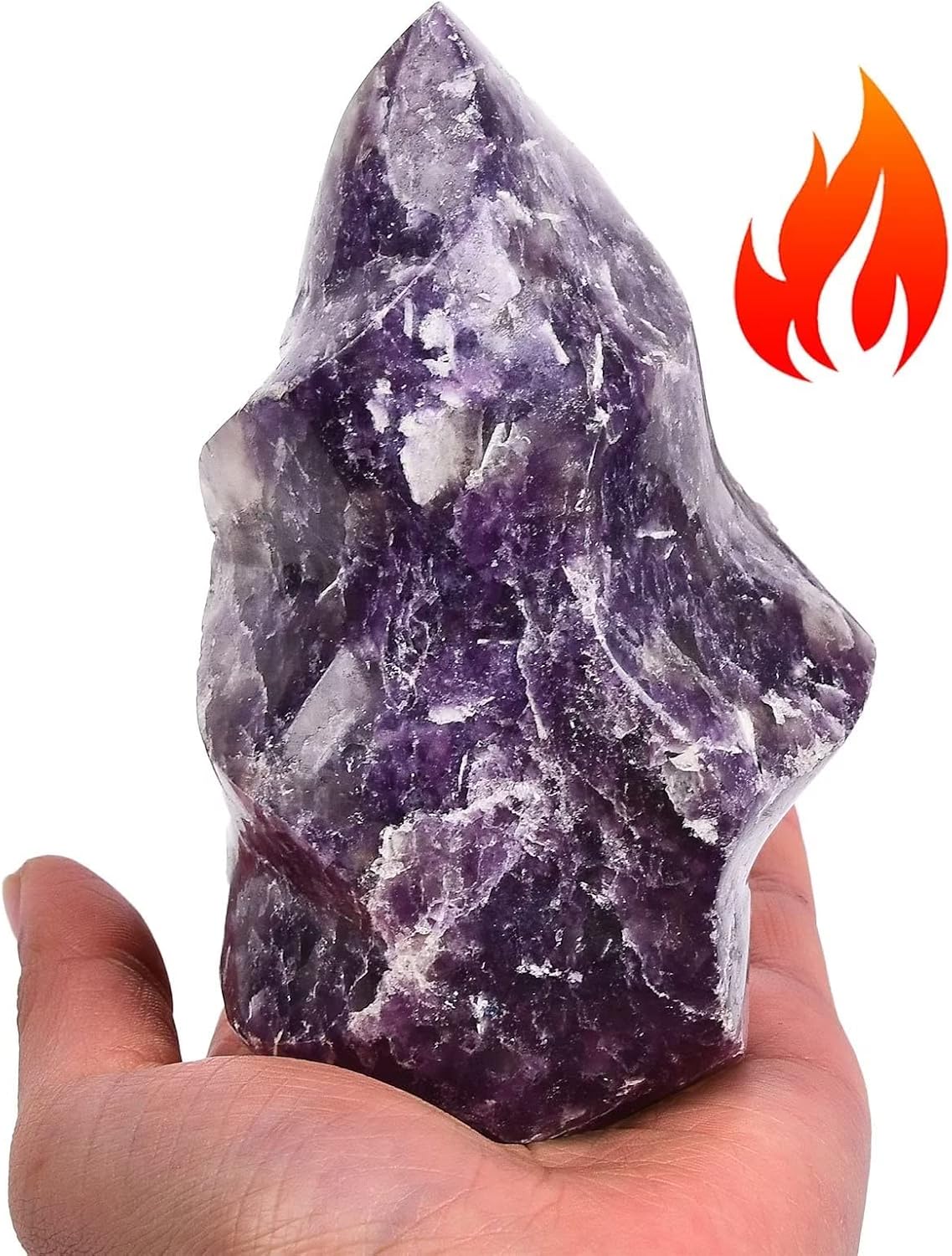 Indoor Fountains & Accessories - AMOYSTONE Purple Lepidolite Crystals Tower Flame Shaped Stone Energy Meditation Healing Crystal Home Decor 1.5-2.2 Pound