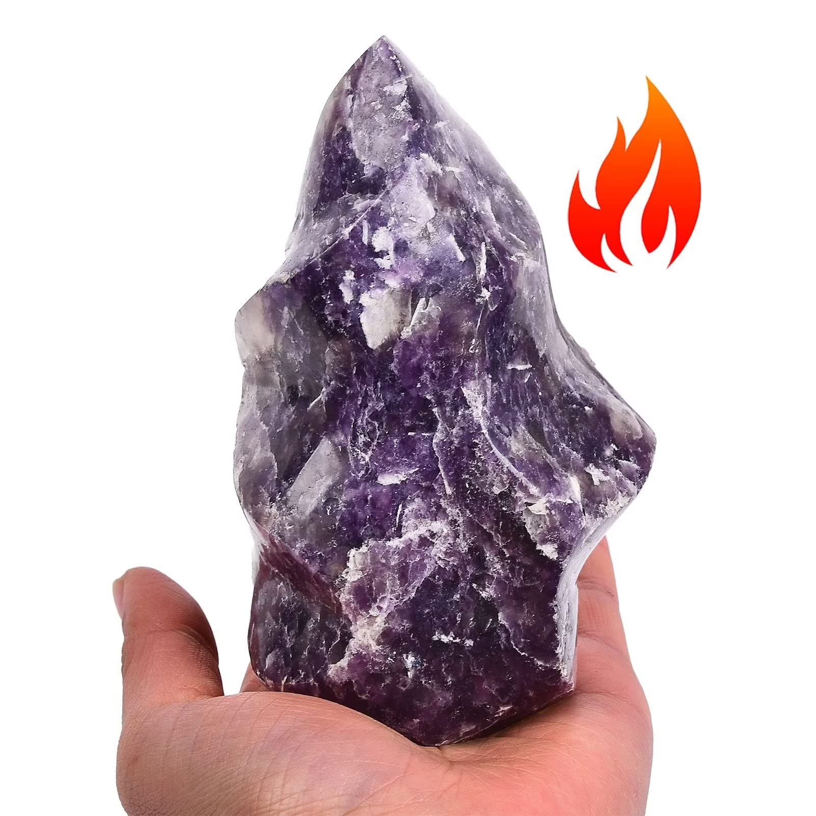Photo 1 of AMOYSTONE Purple Lepidolite Crystals Tower Flame Shaped Stone Energy Meditation Healing Crystal Home Decor 1.0-1.5 Pound