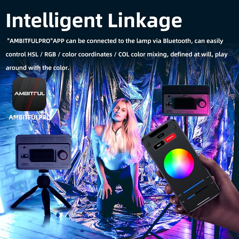 AMBITFUL Video Lighting with App Control, RGB Full Colour, 10 FX Effects, Hot Shoe Base for Photography Video Lighting Studio, CRI/TLCI 95+ (VL15C