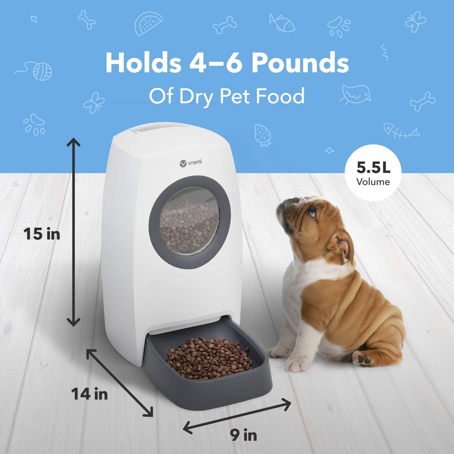 Kitchen & Dining : Vremi Automatic Pet Feeder for Cats and Dogs - Large 6L Capacity - Easily Programmable with Timer for up to 4 Meals Per Day - AC Power with Battery Backup and Voice Recorder for Custom Feeding Message : 