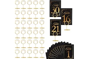 30 Pack Table Number,Place Card Holder,1-30 with Table Numbers Holders 4x6 Double Sided Gold Printed Design,Photo Picture Hol