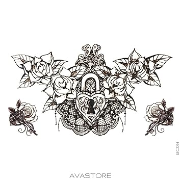 Tatouage Temporaire Femme Cœur Cadenas Fleur Tatouage
