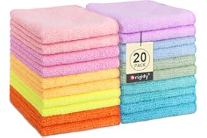 Orighty Washcloths Towels Set 20 Pack, Highly Absorbent and Soft Feel Microfiber Face Cloths, Multi-Purpose Wash Cloths & Hand Towels for Bathroom, Hotel, Spa, and Gym, 11.5x11.5 Inch, Multicolor