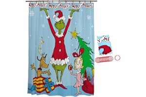 Franco Dr. Seuss The Grinch Holiday 13 Piece Shower Curtain and Ring Set, (100% Officially Licensed Product)