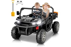 Hikole 24V Ride on Toys for Big Kids with Electric Dump Bed & Remote Control, 2 Seater Kids UTV with Powerful 2x200W Motor, Shovel, Music Player, Kids Ride On Dump Truck for Boys Girls, Black