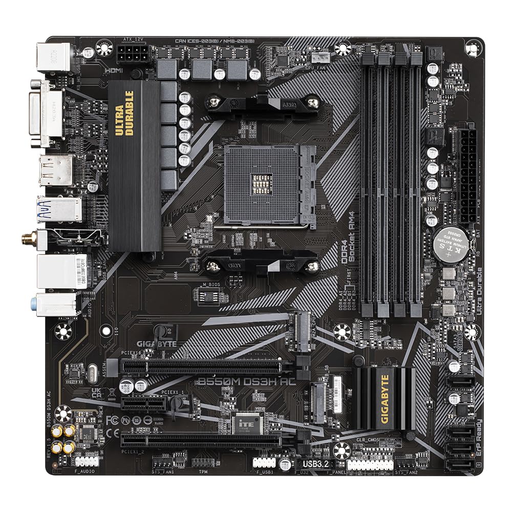 Gigabyte B550M Ds3H Ac Motherboard Installed In Pc Case Showing Real-World Build Configuration