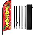 Tacos Advertising Swooper Flag Banner, Tacos Feather Flag with Flag Pole and Ground Stake, Advertising Feather Banner Sign for Tacos Business 8Ft