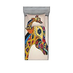 Lunarable Giraffe Fitted Sheet & Pillow Sham