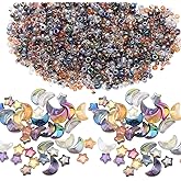 GSHLLO About 460 Pcs Assorted Shape Glass Bead Set Colorful Star Shaped Charm Beads Large Moon Spacer Beads Loose Craft Seed Bead AB Color Jewelry Making Supplies for Bracelets Necklaces