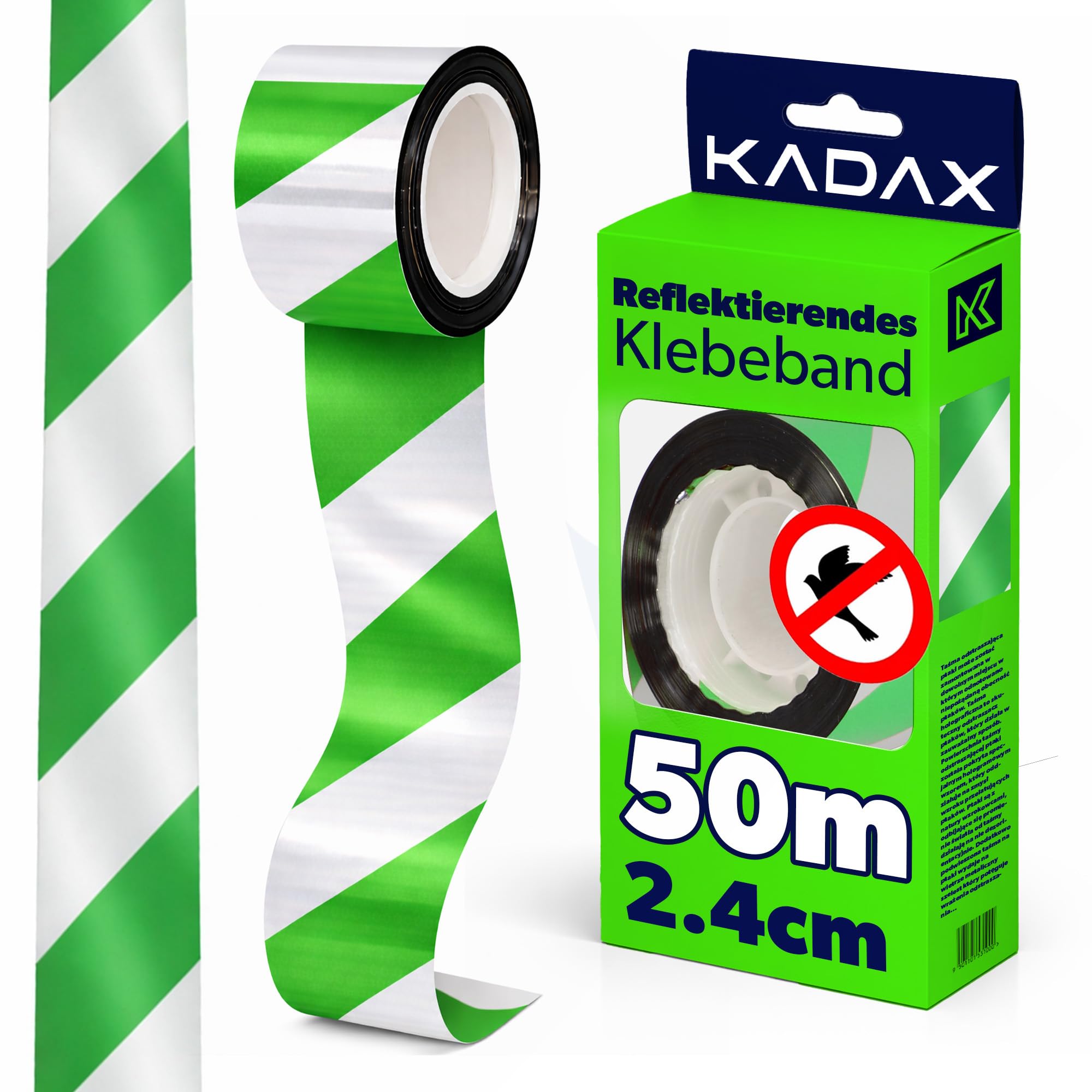 KADAX Bird Repellent Tape, 50 m, Hologram Tape, Deterrent Tape, Reflective Tape, Bird Tape for Deterrent, Bird Repellent, Bird Deterrent Tape (Green, w:2.4 cm)