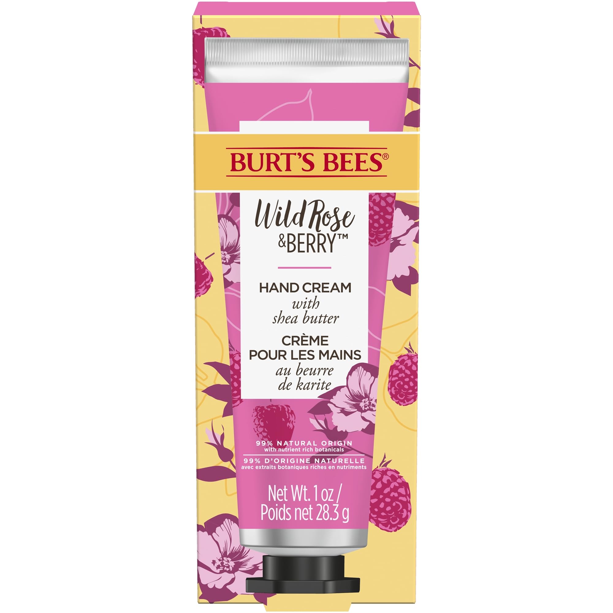 Burt’s Bees Hand Cream for Very Dry Hands, Wild Rose & Berry, Hand Moisturiser With Nourishing Shea Butter, 28.3g