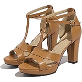 Lyngixko Women's Strappy Block Heels Sandals Comfortable Open Toe Chunky Dress Wedding Shoes with Adjustable Ankle Strap