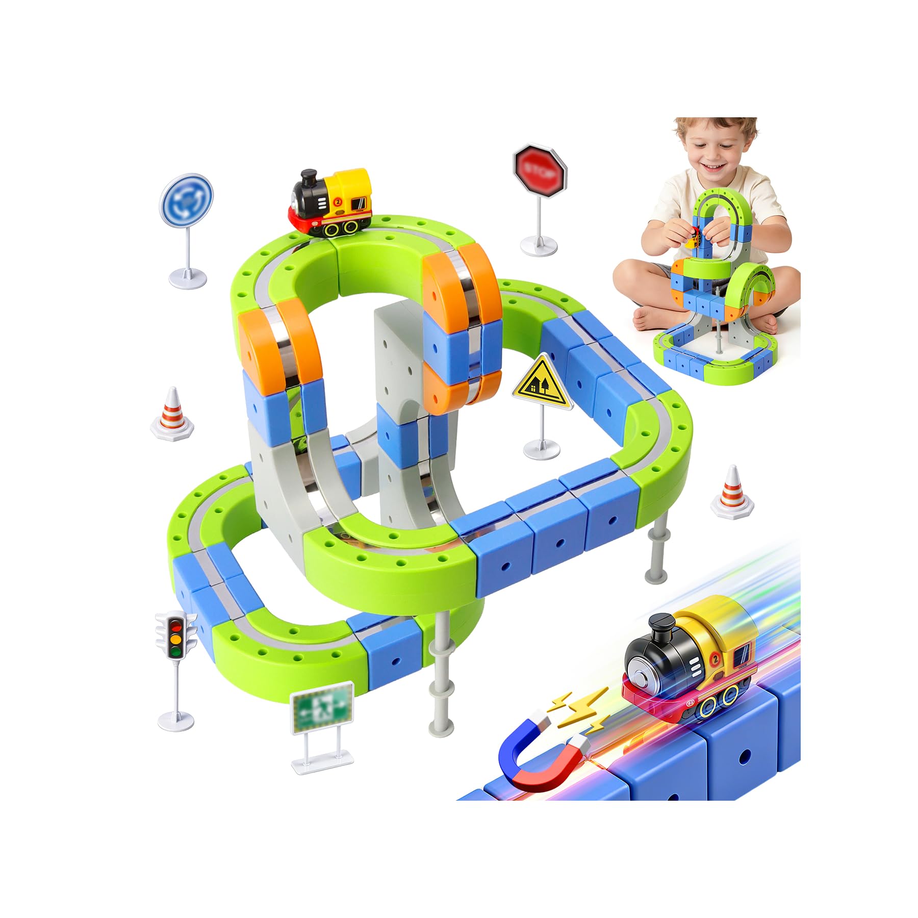 Hamino Magnetic Train Set for Kids Ages 3-8 Anti-Gravity Floating tracks, STEM Toy - Build Your Own Race Track Race car, Great Birthday Gift for Boys and Girls