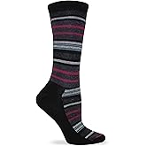 Wise Blend Angora Stripe Crew Socks, 1 Pair, Black, Medium, Shoe Size W 6-9