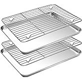 Small Baking Sheet with Cooling Rack Set [2 Baking Pans + 2 Wire Racks], CEKEE Stainless Steel Cookie Sheets for Baking, Heavy Duty & Dishwasher Safe Baking Sheets for Oven, Size 9 x 7 x 1 Inch