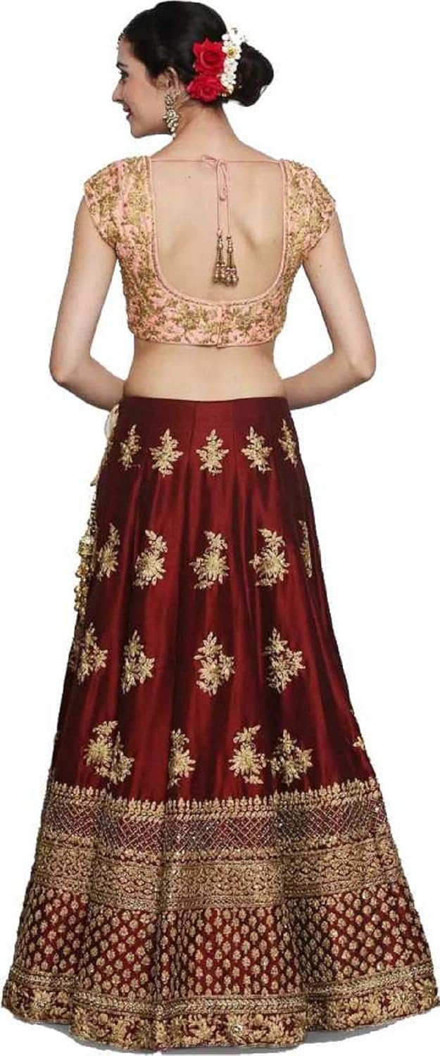 jinnar women's taffeta satin semi-stitched lehenga choli (keshi-red_free size)