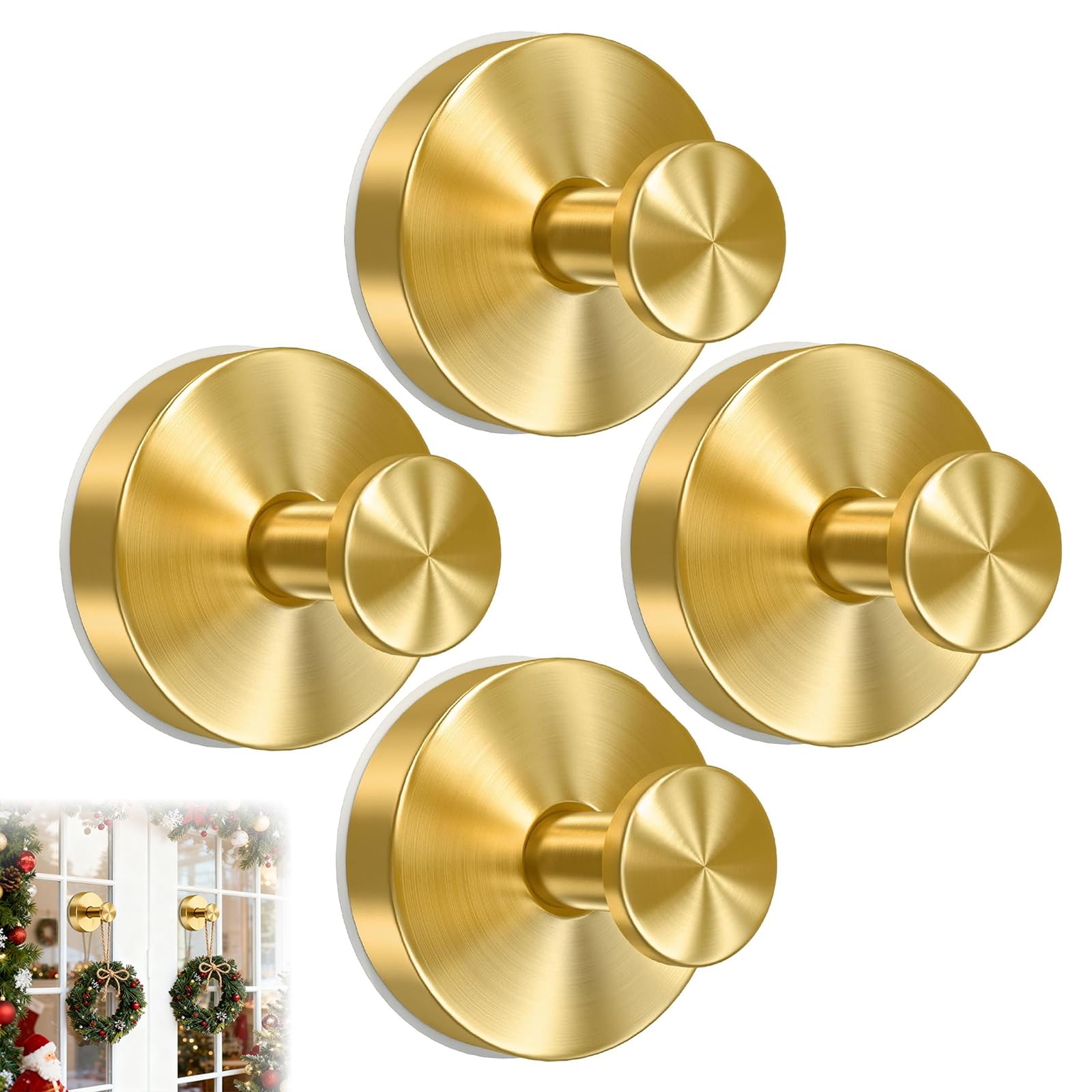 Photo 1 of 4 Pack Door Garland Hanger, Wreath Hangers for Front Door, New No Drill Suction Cup Hooks for Door Wreaths, Reusable Holder for Glass Window, Door, Fall, Halloween, Christmas, Welcome Sign(Gold)