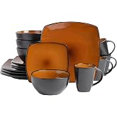 Gibson Elite Soho Lounge Square Reactive Glaze Stoneware Dinnerware Set, Service for 4 (16pc), Amber