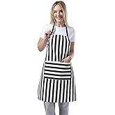 TOSHEX Kitchen Apron Waterdrop Resistant Cotton Apron with adjustable Aprons for Women with Pockets Cooking Apron Chef Apron for Men (1, Black)