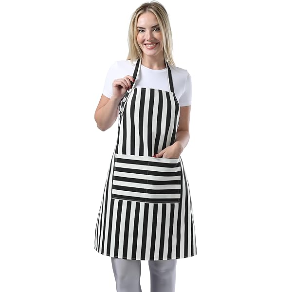 Delantal De Cocina TUNC Paquete De 2 Suave Con Pechera Ajustable Y 2 Bolsillos Rayas Negras/marrones | En Línea
