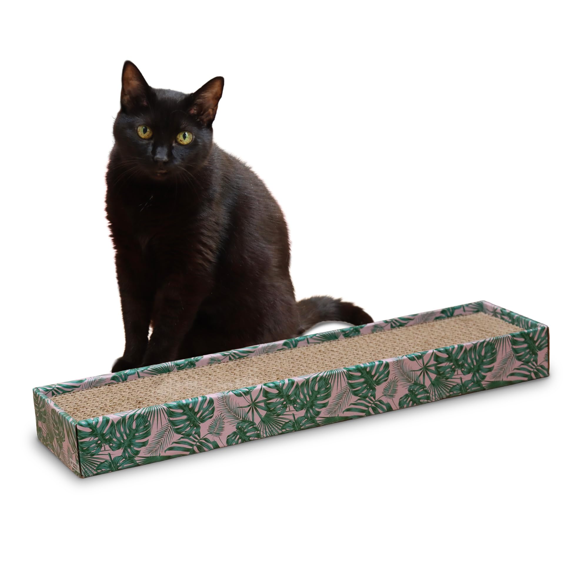 Croci Leaves - Cardboard scratching post for adult cats, rectangle with 2 reversible layers, non-slip feet, catnip bag included, 48x12,5x5 cm