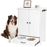 ALINE FURNITURE Dog Feeding Station with Storage Cabinet and 2 Elevated Dog Bowls, Hidden Pet Feeder Station Wood, Dog & Cat 