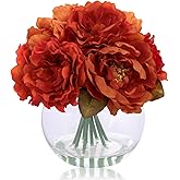 Artificial Flowers in Vase, Silk Peonies Flowers for Vase with Faux Water, Burnt Orange Fake Flower Arrangement for Winter Spring Dinning Wedding Birthday Party Table Centerpieces Decor & Mom's Gift