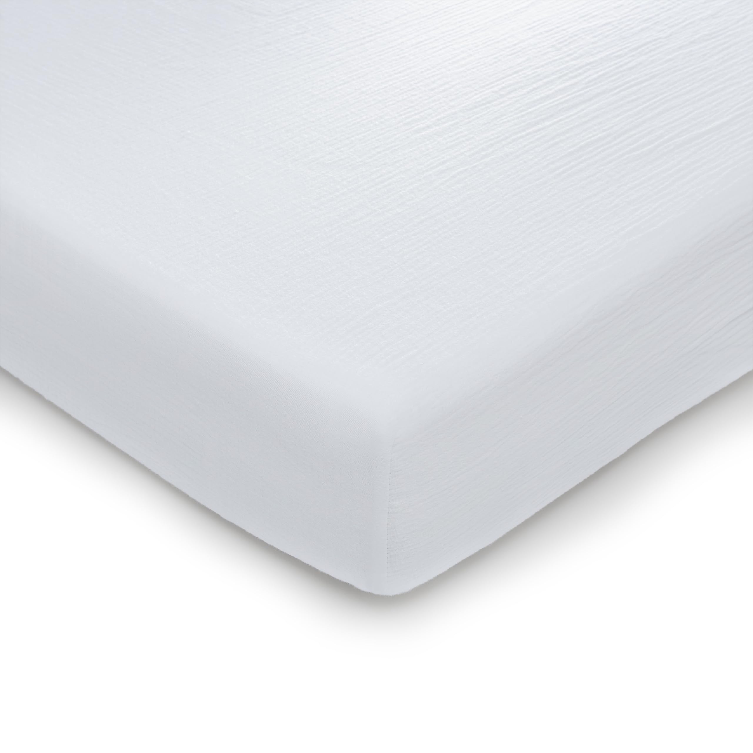 Comfy Cubs Muslin Fitted Cot Sheet - Soft & Breathable for Standard Baby Cot & Crib Mattress - Snug Fit with Secure Elastic, Beautifully Packaged for Boys & Girls - White