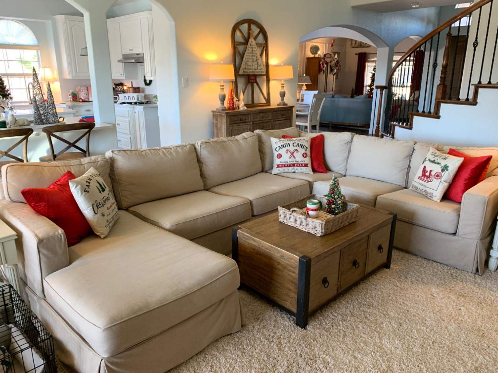 DAJIEWENHUA Christmas Pillow Covers 18x18 Set of 4 for Christmas Pillow Cover Winter Holiday Rustic Linen Cushion Case for Sofa Couch Christmas Decorations Throw Pillow Covers