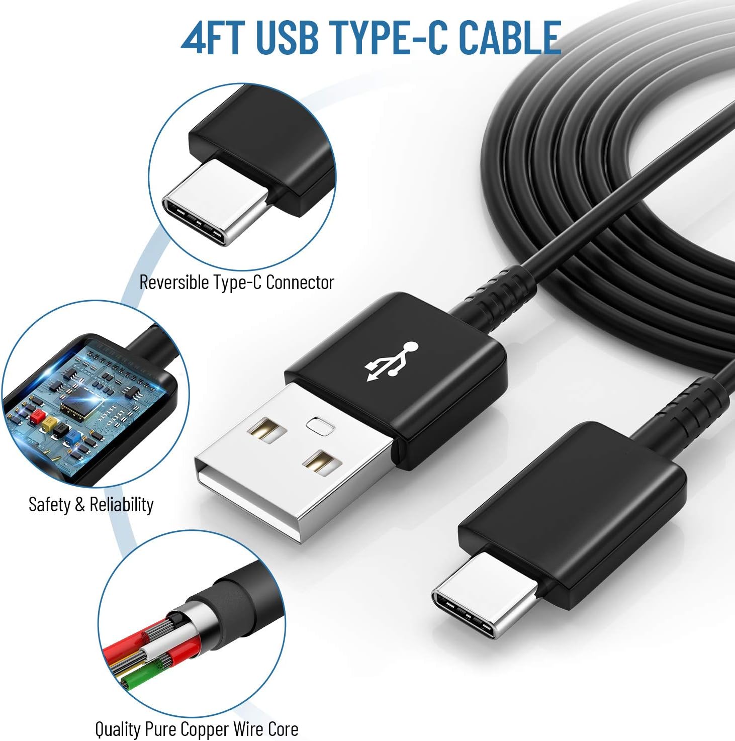 Adaptive Fast Charger with USB Type C Cable Compatible Samsung Galaxy S21/S21 Ultra/S20/S20 Ultra/S10/S10e/S10 Plus/S9/S9 Plus/S8/S8 Plus/Note 8/Note 9/Note 10/Note 20/S20 Plus (2 Pack)