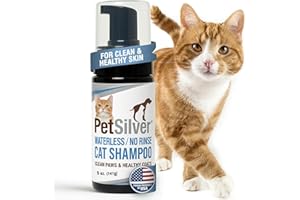 PetSilver Waterless Cat Shampoo - No Rinse Bath & Dry Shampoo for Cats - Long-Haired & Sensitive Skin - Cleans, Conditions & Moisturizes - Hypoallergenic & Fragrance-Free - Patented Formula - 5 fl oz