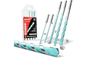 EZARC 5PC Carbide tip Multi-Purpose Drill Bit Set Hex Shank Masonry Drill Bit Kit for Metal, Wood, Block, Brick, Soft Tile an