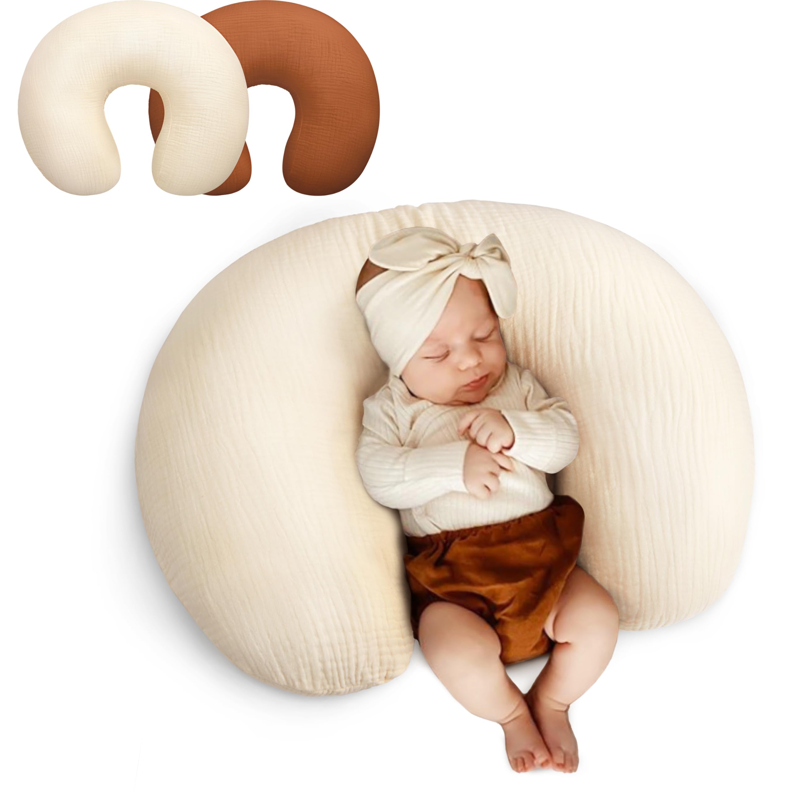 Photo 1 of Pro Goleem Muslin Nursing Pillow Cover, 100% Cotton Soft Breathable Feeding Pillow Slipcover for Breastfeeding Moms, Fits Standard Infant Nursing Pillow, for Boys and Girls, 2 Pack (Brown?Beige)