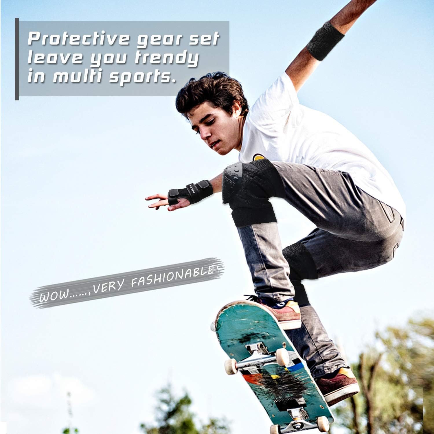   Protective Gear Set for Youth/Adult Knee Pads Elbow Pads Wrist Guards for Skateboarding Roller Skating Inline Skate Cycling Bike BMX Bicycle Scootering 6pcs  : Sports & Outdoors