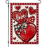 CROWNED BEAUTY Valentines Day Garden Flag Love Heart 12x18 Inch Double Sided Red Welcome Decoration for Outside Yard CF1914-12
