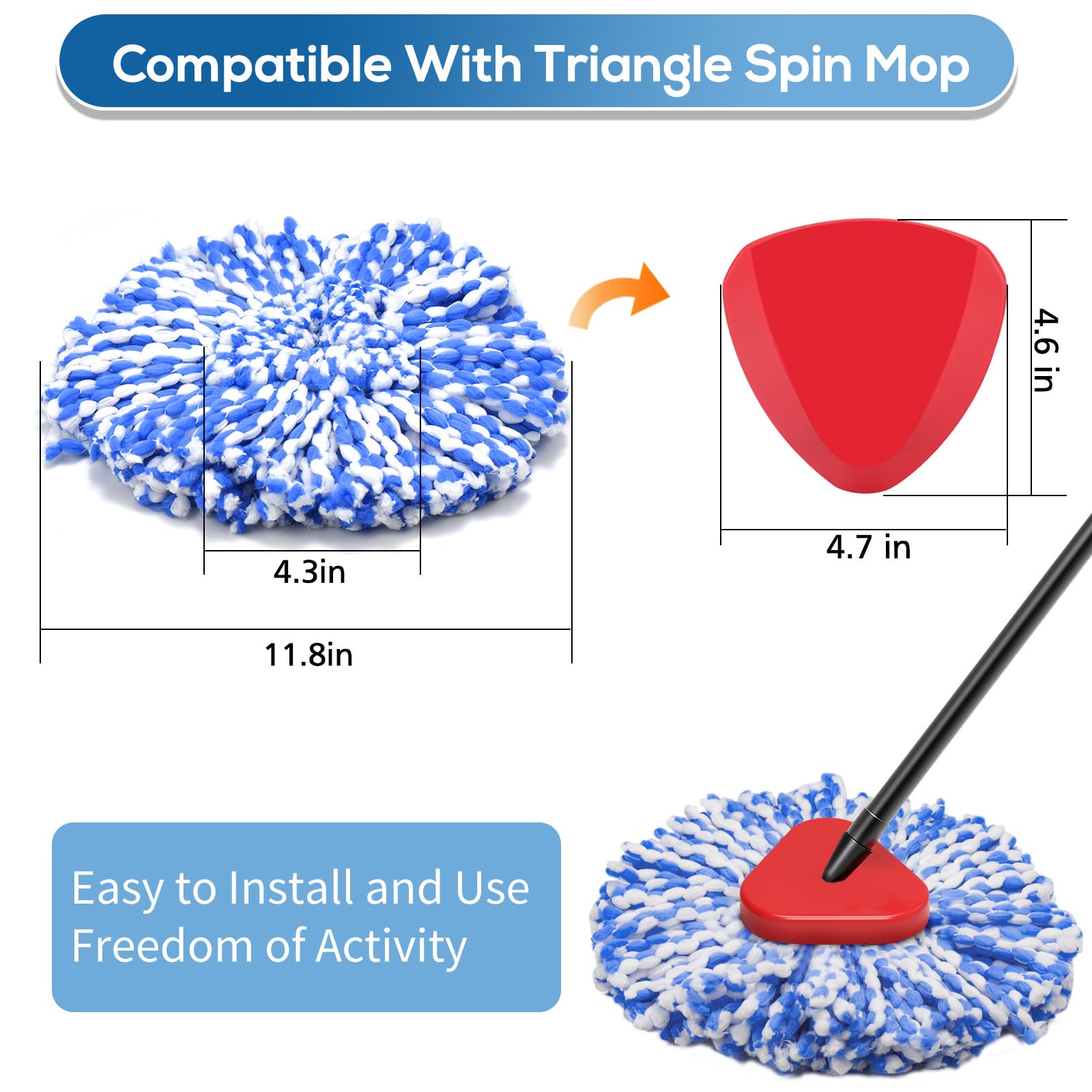 4 Pack RinseClean Spin Mop Replacement Head Spin Mop Refills Compatible with O Ceda RinseClean Dual System, Microfiber Mop Easy Cleaning Floor Head Mo-p for Floor Cleaning RinseClean 2 Tank System