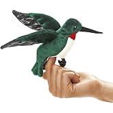 Folkmanis Mini Hummingbird Finger Puppet, Bluegreen, White, Red, Black, 1 EA